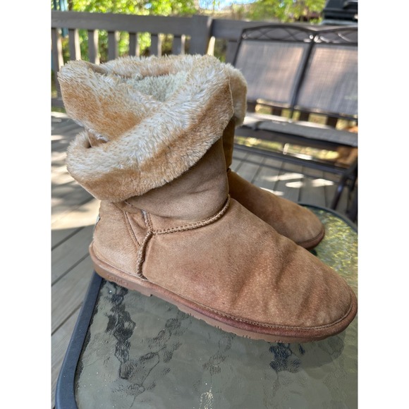 Lamo Sheepskin Boots Suede Leather Faux‎ Fur Trim Warm Winter Boots Woman's 11 - Picture 1 of 12